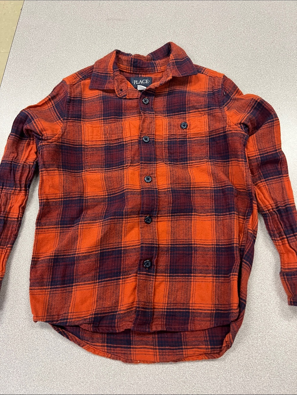 The Children's Place Orange and Navy Plaid Button-Up Shirt